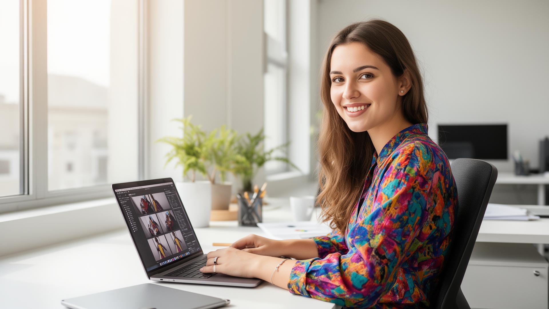 Person bearbeitet Fotos am Laptop