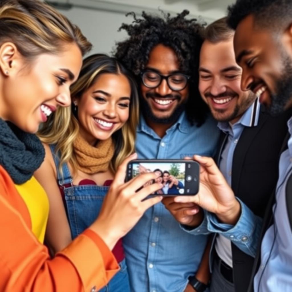 Menschen teilen Fotos auf ihren Smartphones